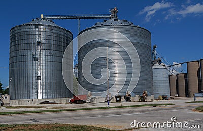 Midwestern USA Grain Storage Bins and Elevator Stock Photo