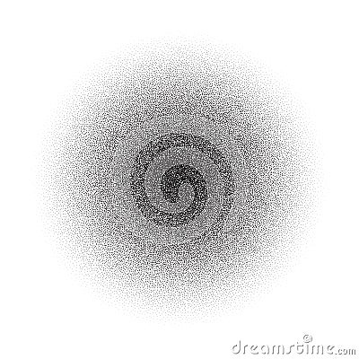 Grain circle gradient. Stippled round shape. Radial stochastic dotwork texture. Random grunge noise background. Black Vector Illustration
