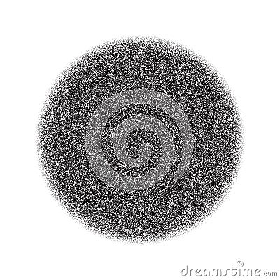 Grain circle gradient. Stippled round shape. Radial stochastic dotwork texture. Random grunge noise background. Black Vector Illustration
