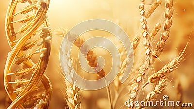 Grain ears crossed to form the DNA helix. AI Generated image Stock Photo