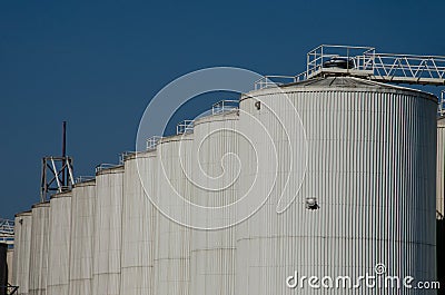 A grain elevator is an agrarian facility complex designed to stockpile or store grain. Stock Photo