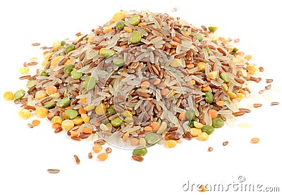 Grain Mix - Red & Parboiled Rice, Peas, Lentils Stock Photo