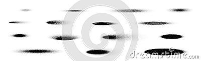 Grain noise shadows round or oval shape vector isolated icons set for shadow background. Shadows with soft edges and grain noise Vector Illustration