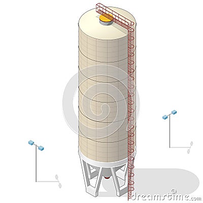 Grain silo, isometric ochre building infographic on white background. Vector Illustration