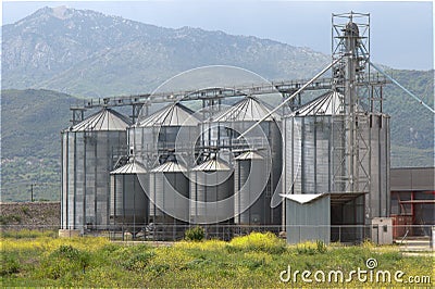 Grain silo plant unit dehydrate corps corn Stock Photo