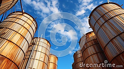 Grain silos against clear blue sky Stock Photo