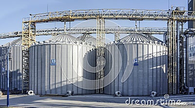 grain storage, steel silos, agricultural industry Stock Photo