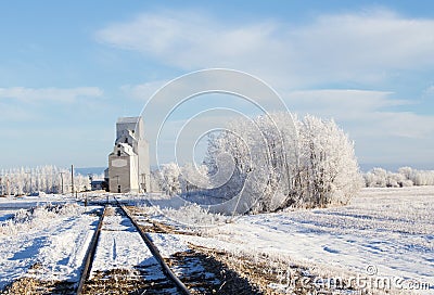 Grain terminal winter landscape Editorial Stock Photo