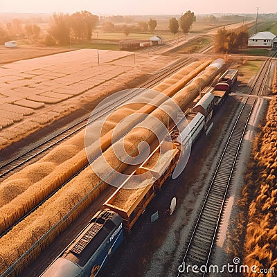 Grain Train: Nourishing Nations on the Move.generative ai Stock Photo