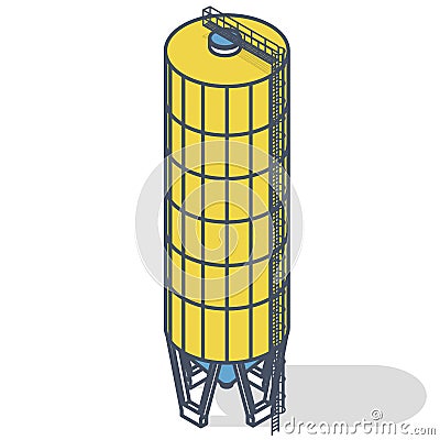 Grain yellow silo, isometric outlined building infographic on white background Vector Illustration