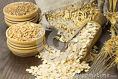 Grains of oats in the bag Stock Photo