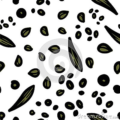 Grains seamless pattern cereal sunflower seeds and buckwheat Vector Illustration