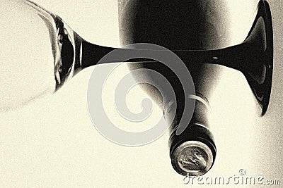 Grainy Black & White Bottle and Glass Stock Photo