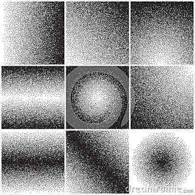 Grainy sand textures, noise, grange gradient, dirty distressed effect. Vector backgrounds set Vector Illustration