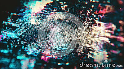Grainy tv glitch effect with noise, grain, distortion. Glowing background, backdrop texture. Generative Ai Stock Photo