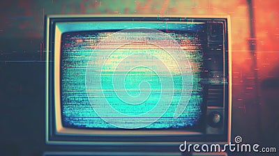 Grainy tv glitch effect with noise, grain, distortion. Glowing background, backdrop texture. Generative Ai Stock Photo