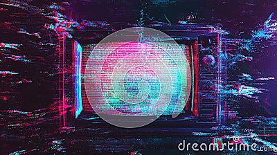 Grainy tv glitch effect with noise, grain, distortion. Glowing background, backdrop texture. Generative Ai Stock Photo