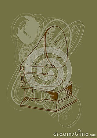 Gramophone drawing. Cartoon Illustration