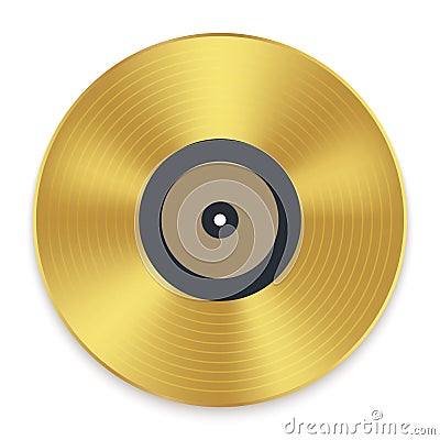 Gramophone golden vinyl disco record album. Music jukebox calssic vinyl disk Vector Illustration