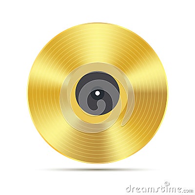 Gramophone golden vinyl disco record album. Music jukebox calssic vinyl disk Vector Illustration