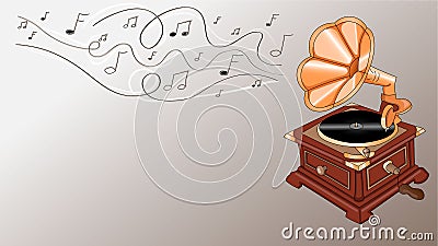 Gramophone with notes Vector Illustration