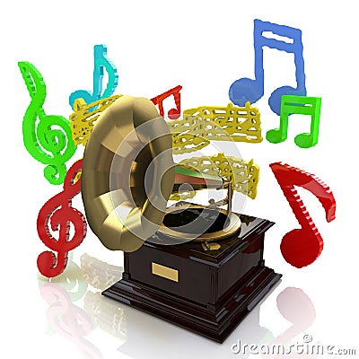 Gramophone and notes Stock Photo