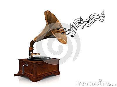 Gramophone playing music. Stock Photo