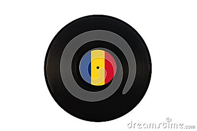 Gramophone record with the flag of Romania. Romanian music. Vinyl record with the flag of Romania, on a white background, isolated Stock Photo