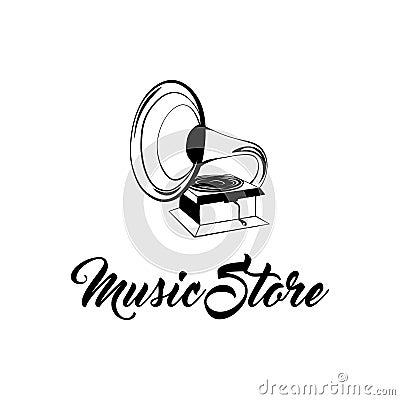 Gramophone vintage hand drawing. Vector illustration. Vector Illustration