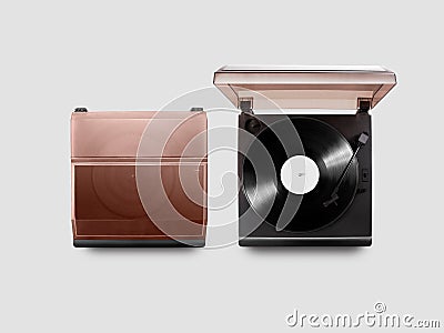 Gramophone vinyl player mockup opened and closed, top view, Stock Photo