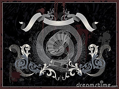 Gramophone with wing, retro grunge stile Vector Illustration