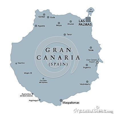 Gran Canaria, Grand Canary Island, gray political map Vector Illustration