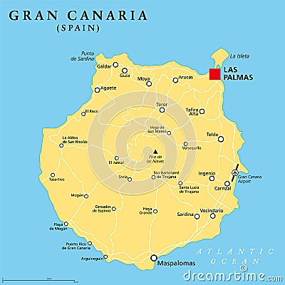 Gran Canaria, Grand Canary Island, political map, with capital Las Palmas Vector Illustration