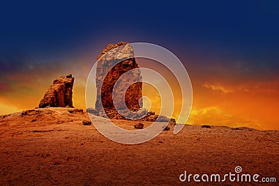 Gran canaria roque nublo dramatic sunset sky Stock Photo