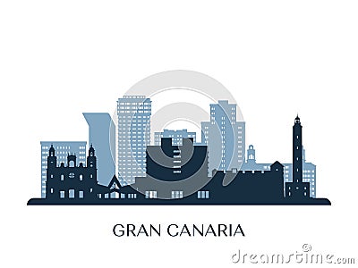 Gran Canaria skyline, monochrome silhouette. Vector Illustration