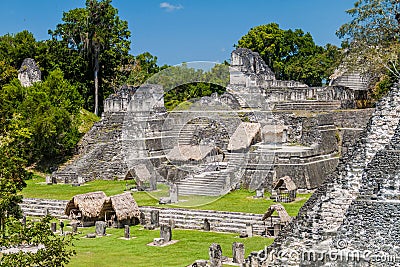 Gran Plaza at the archaeological site Tikal, Guatema Stock Photo