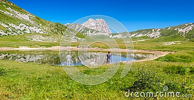 Gran Sasso mountain summit at Campo Imperatore plateau, Abruzzo, Italy Stock Photo