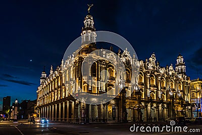 THEATRE. Gran Teatro de La Habana Alicia Alonso by night Editorial Stock Photo