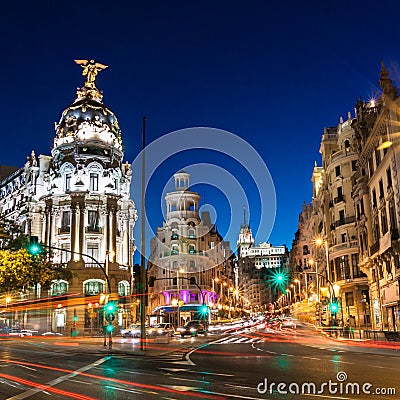 Gran Via in Madrid, Spain, Europe. Stock Photo