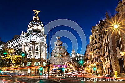 Gran Via in Madrid, Spain, Europe. Stock Photo