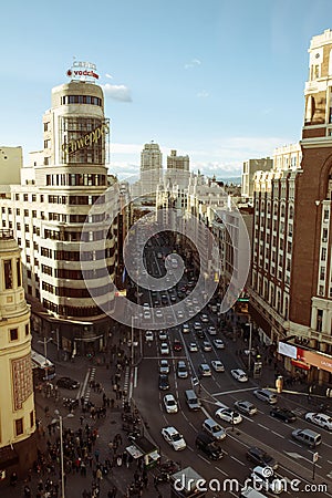 Gran Via and Plaza Callao, aerial view Madrid, Spain Editorial Stock Photo