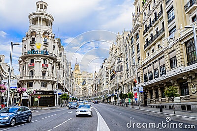 Gran via street in Madrid, Spain Editorial Stock Photo