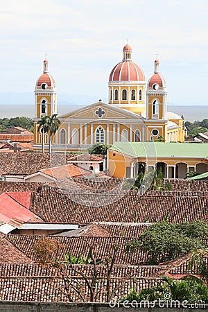 Granada Cathedral and Lake Nicaragua Stock Photo