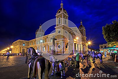 Granada Cathedral at night, Nicaragua, Central America Stock Photo