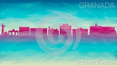 Granada Spain City Skyline vector Silhouette. Broken Glass Abstract Geometric Dynamic Textured. Banner Background. Colorful Shape Vector Illustration