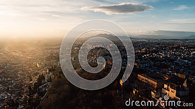 The Alhambra palace aerial view.Famous spanish attraction,fortress located Granada,Andalusia,Spain. Stock Photo