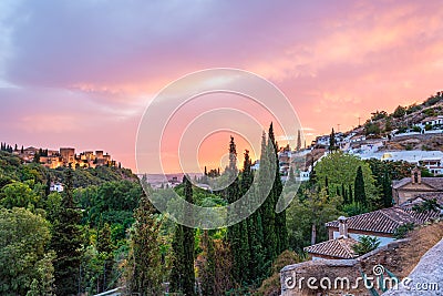 La Alhambra and sacromonte during sunset 3 Editorial Stock Photo