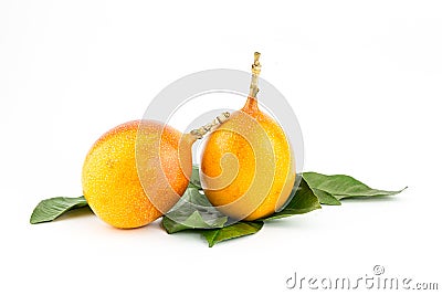 Granadilla yellow fruit with a hard skin and juicy pulp tasty ingredient for fresh and cocktails Stock Photo