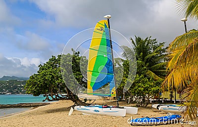 Hobie Cat catamaran at Grand Anse Beach in Grenada Editorial Stock Photo