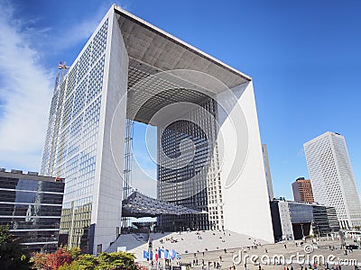 Grand Arch in most important business district La Defense in Paris, France. Editorial Stock Photo